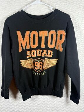 Obsessive Love Motor Squad Graphic Crewneck Sweatshirt - Black/Orange